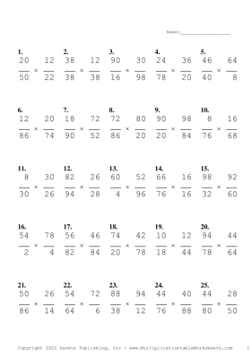 Simplify by 2 Problem Set J Multiplication Worksheet