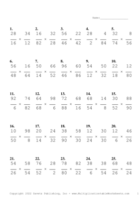 Simplify by 2 Problem Set K Multiplication Worksheet