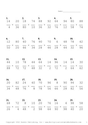 Simplify by 2 Problem Set L Multiplication Worksheet