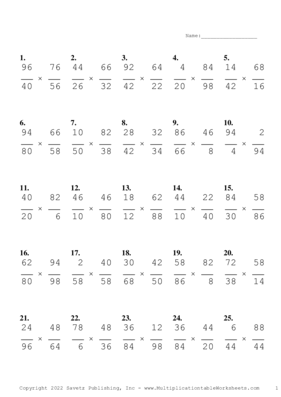 Simplify by 2 Problem Set N Multiplication Worksheet