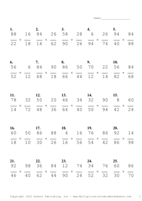 Simplify by 2 Problem Set P Multiplication Worksheet