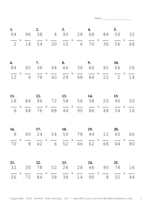 Simplify by 2 Problem Set S Multiplication Worksheet