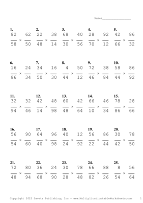 Simplify by 2 Problem Set T Multiplication Worksheet