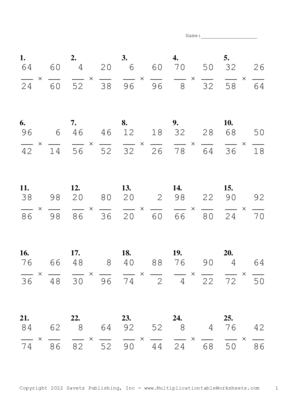 Simplify by 2 Problem Set U Multiplication Worksheet