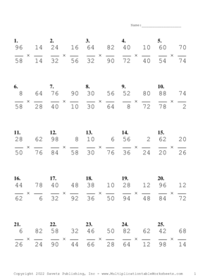 Simplify by 2 Problem Set V Multiplication Worksheet