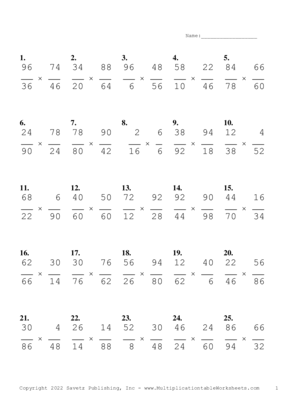 Simplify by 2 Problem Set X Multiplication Worksheet