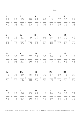 Simplify by 3 Problem Set AA Multiplication Worksheet