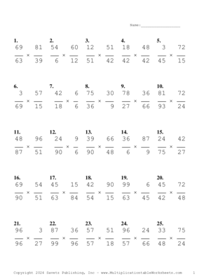 Simplify by 3 Problem Set AB Multiplication Worksheet