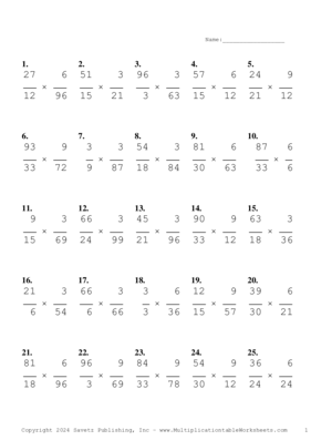 Simplify by 3 Problem Set AE Multiplication Worksheet