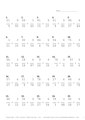 Simplify by 3 Problem Set AV Multiplication Worksheet