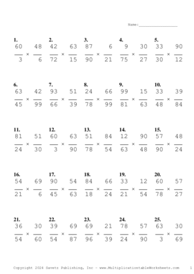 Simplify by 3 Problem Set AW Multiplication Worksheet