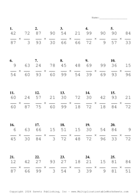 Simplify by 3 Problem Set AX Multiplication Worksheet