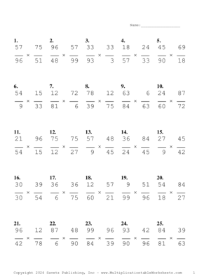 Simplify by 3 Problem Set AY Multiplication Worksheet