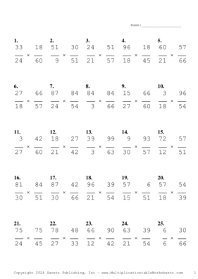 Simplify by 3 Problem Set AZ Multiplication Worksheet