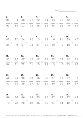 Simplify by 3 Problem Set B Multiplication Worksheet