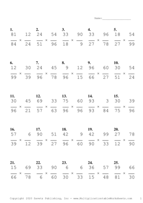 Simplify by 3 Problem Set C Multiplication Worksheet