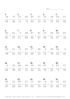 Simplify by 3 Problem Set D Multiplication Worksheet