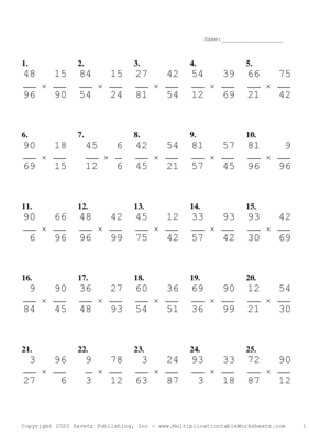 Simplify by 3 Problem Set E Multiplication Worksheet