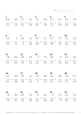 Simplify by 3 Problem Set F Multiplication Worksheet