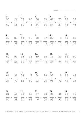 Simplify by 3 Problem Set G Multiplication Worksheet