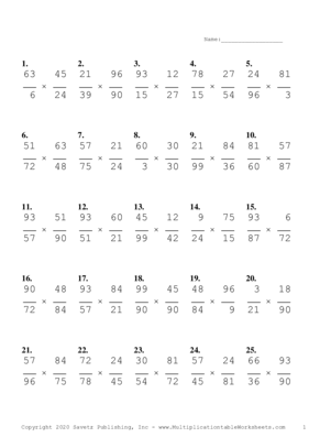 Simplify by 3 Problem Set H Multiplication Worksheet