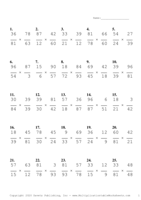 Simplify by 3 Problem Set I Multiplication Worksheet