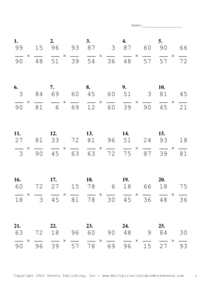 Simplify by 3 Problem Set K Multiplication Worksheet