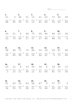 Simplify by 3 Problem Set L Multiplication Worksheet