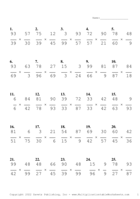 Simplify by 3 Problem Set M Multiplication Worksheet