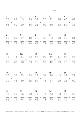 Simplify by 3 Problem Set P Multiplication Worksheet