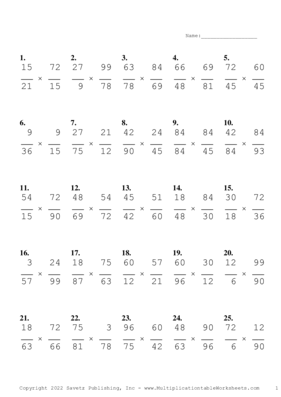 Simplify by 3 Problem Set S Multiplication Worksheet