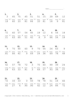 Simplify by 3 Problem Set T Multiplication Worksheet