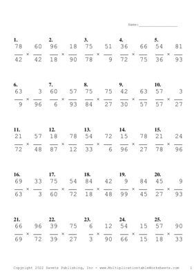 Simplify by 3 Problem Set U Multiplication Worksheet