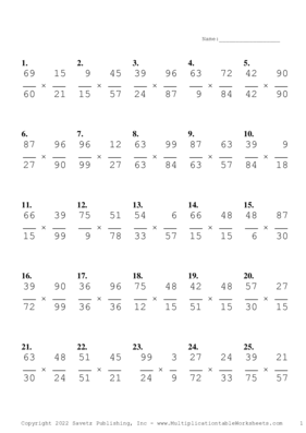 Simplify by 3 Problem Set V Multiplication Worksheet