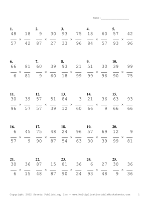 Simplify by 3 Problem Set W Multiplication Worksheet