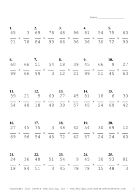 Simplify by 3 Problem Set Z Multiplication Worksheet