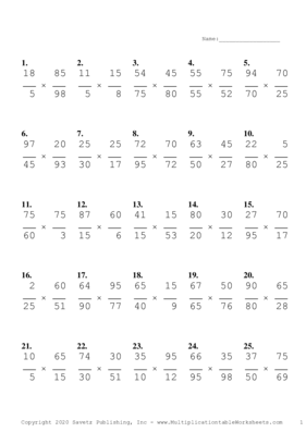 Simplify by 5 Problem Set A Multiplication Worksheet