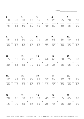 Simplify by 5 Problem Set AA Multiplication Worksheet