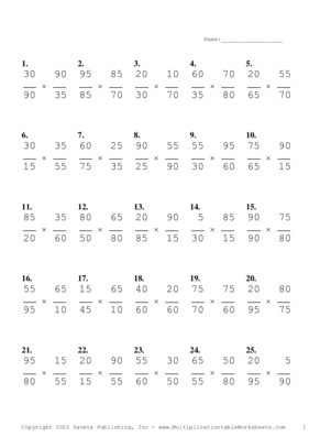 Simplify by 5 Problem Set AB Multiplication Worksheet