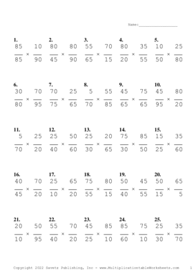 Simplify by 5 Problem Set AD Multiplication Worksheet