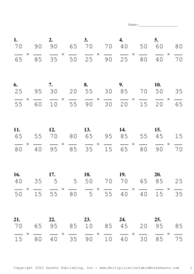 Simplify by 5 Problem Set AE Multiplication Worksheet