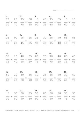 Simplify by 5 Problem Set AN Multiplication Worksheet