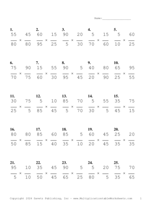 Simplify by 5 Problem Set AQ Multiplication Worksheet