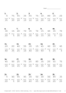 Simplify by 5 Problem Set AR Multiplication Worksheet