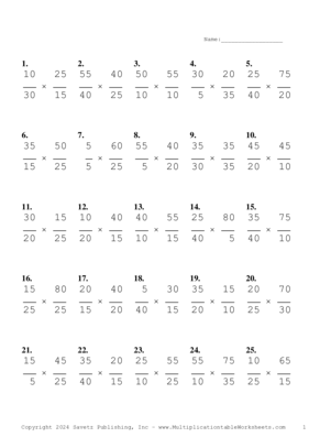 Simplify by 5 Problem Set AS Multiplication Worksheet