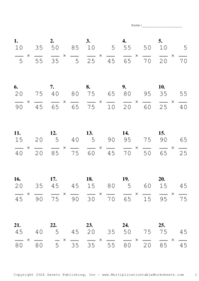 Simplify by 5 Problem Set AT Multiplication Worksheet