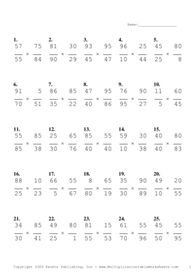 Simplify by 5 Problem Set C Multiplication Worksheet