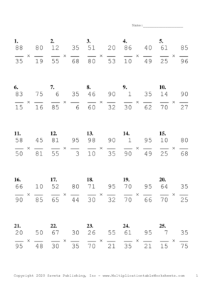 Simplify by 5 Problem Set D Multiplication Worksheet