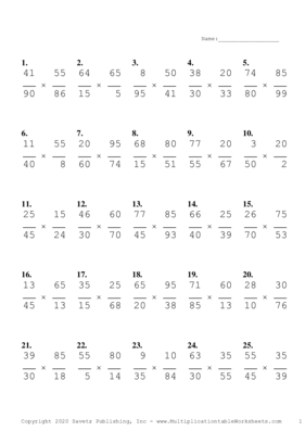 Simplify by 5 Problem Set E Multiplication Worksheet