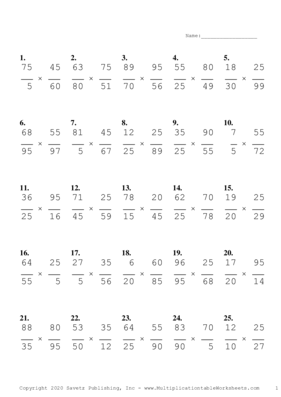 Simplify by 5 Problem Set F Multiplication Worksheet